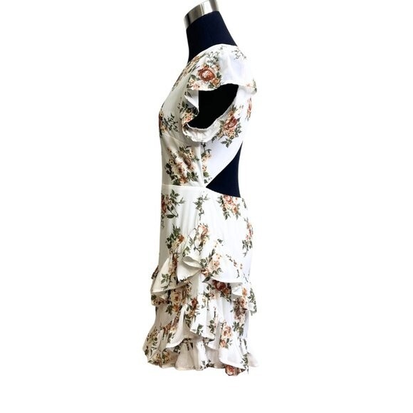 Women's White Floral Ruffle Mini Dress with Open Back Detail, Bridal Size M - Picture 3 of 16